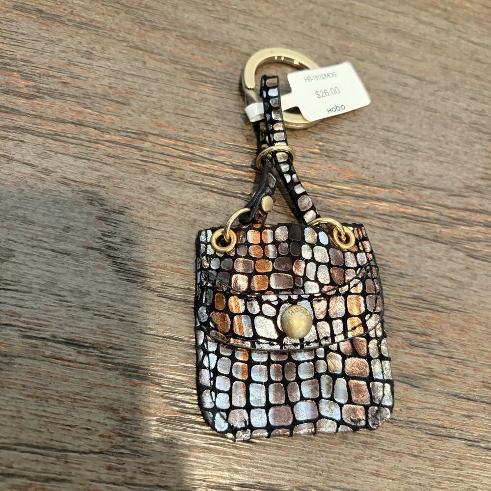 NWT HOBO Sheila Snake Skin Metallic Bag Charm Snap Closure